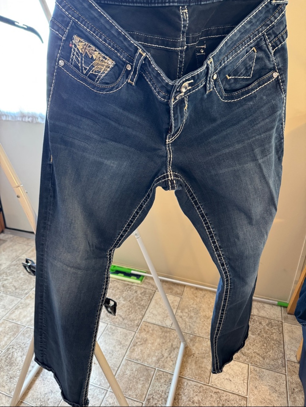 Vigoss Chelsea Bootcut Dark Blue Denim Jeans with White Stitching